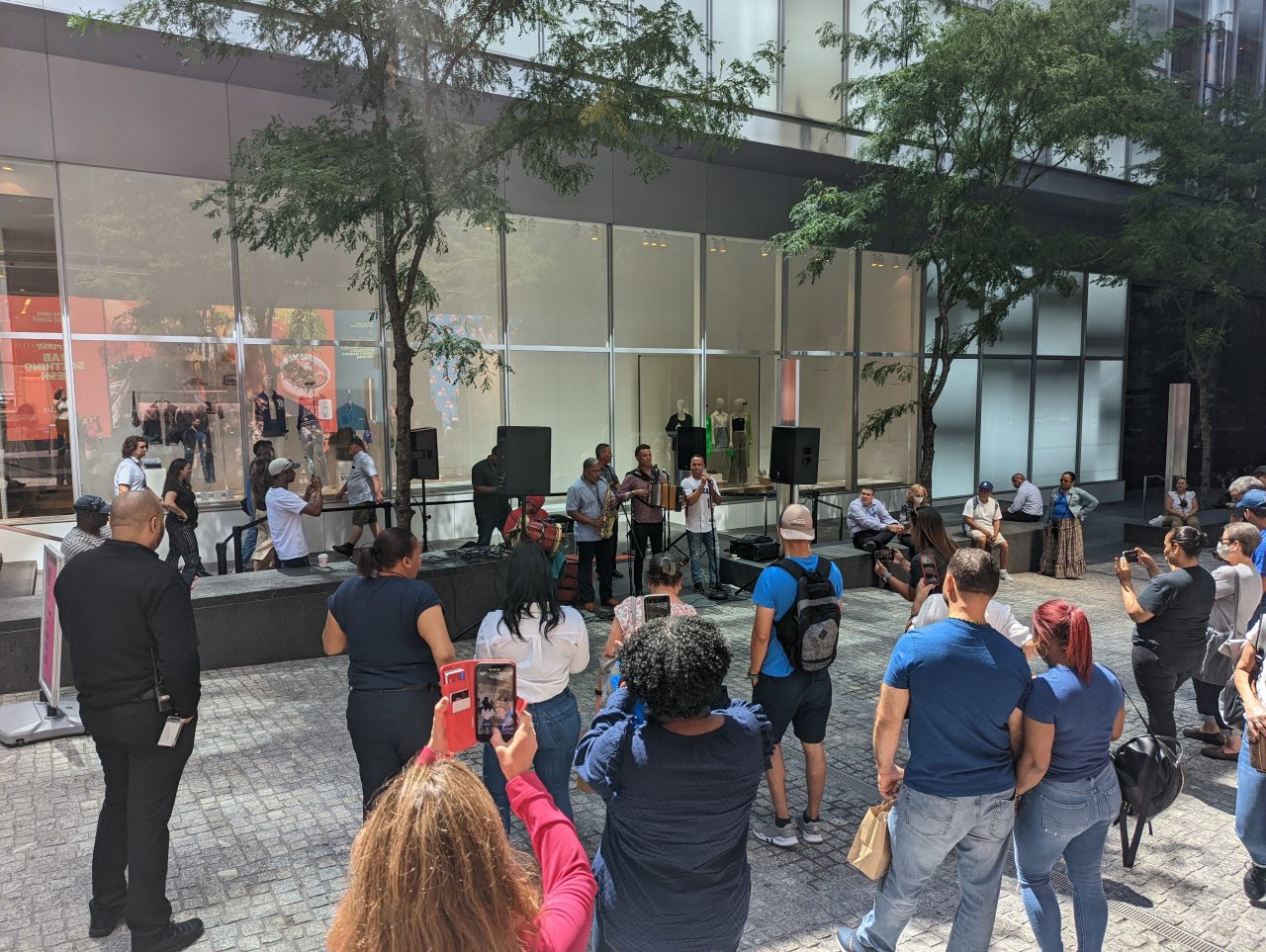 woman singing with a band