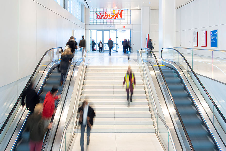 Stairs and escalators in the 2 WTC Transit Lobby